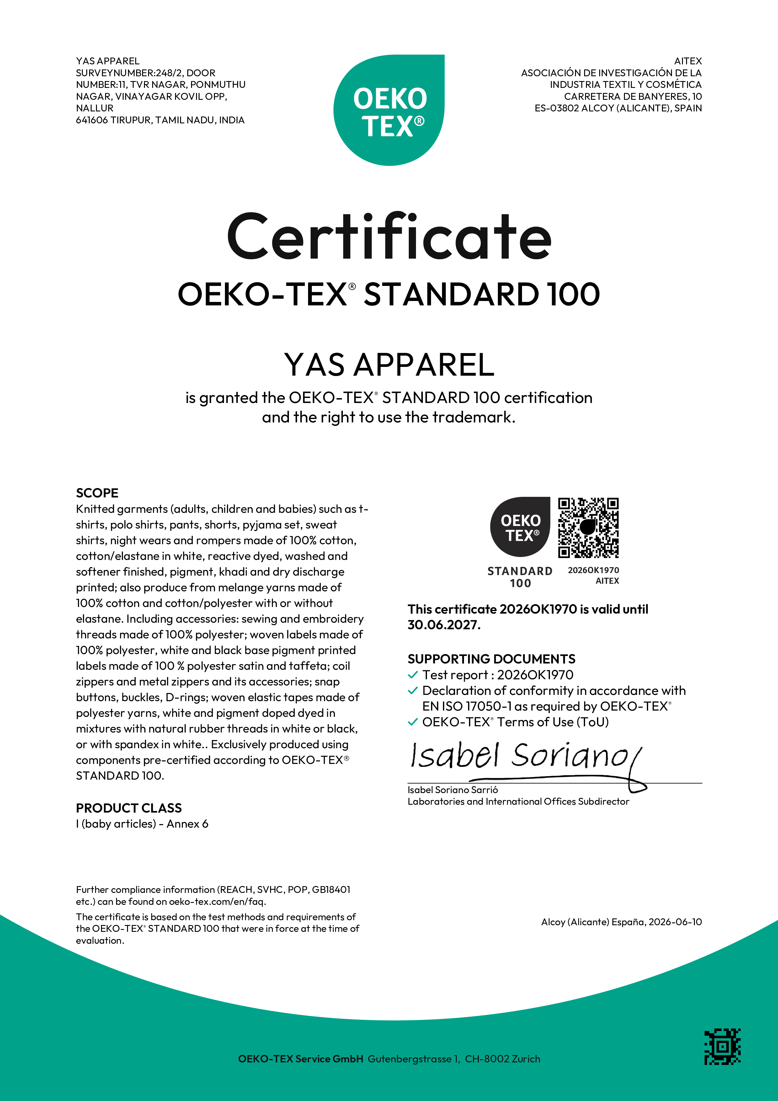 OEKO-TEX Certificate